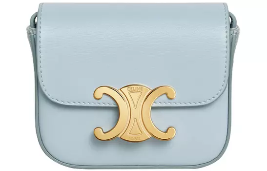 CELINE Сумка Triumph Gate Triomphe Bright из телячьей кожи, сумка на плечо, мини-сумка через плечо, женская, ледяного синего цвета