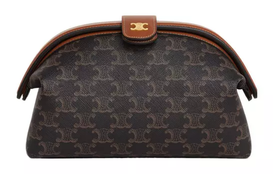 CELINE Triomphe Canvas с клатчем из телячьей кожи, женский, черный/коричневый