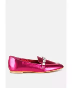 Celosia Metallic Diamante Strap Loafers – Лоферы Celosia с металлизированными ремешками и стразами Rag & Co, розовый