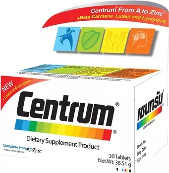 Centrum Добавка Витамины и минералы 22 типа 30 таблеток, Black