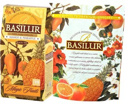 Чай BASILUR Черный цейлонский с ананасом, манго, цедрой апельсина, васильками и ароматом манго, ананаса и маракуйи 100 г