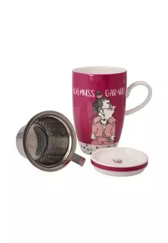 Чайная чашка с крышкой и ситечком Freundlieb - мне ничего делать не надо Goebel, розовый