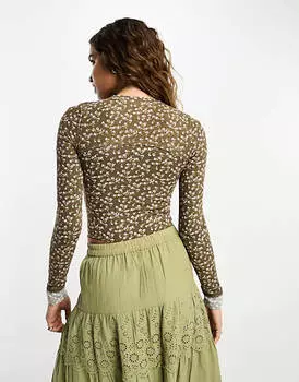 Чайное боди в рубчик с цветочным принтом Free People