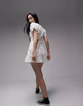 Чайное платье цвета слоновой кости из джерси Topshop, связанное крючком