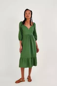 Чайное платье Melanie из смесового льна Monsoon, зеленый
