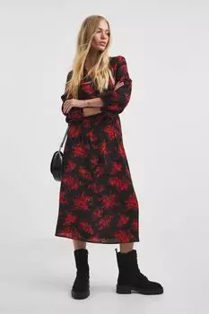 Чайное платье миди из крепа с цветочным принтом и пузырьками Jd Williams, красный