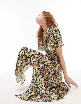 Чайное платье миди миди с v-образным вырезом Topshop с цветочным принтом