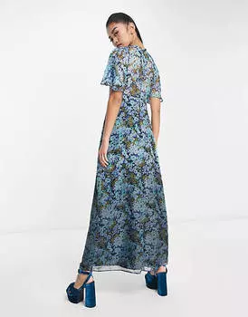 Чайное платье миди с цветочным принтом и рукавами-ангелками ASOS DESIGN