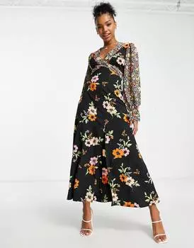 Чайное платье миди с открытой спиной и цветочным принтом ASOS DESIGN