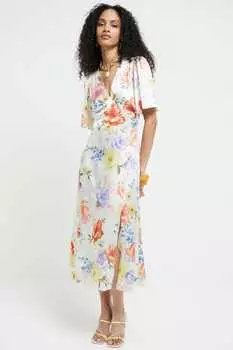 Чайное платье миди с рукавами ангела River Island, белый