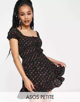 Чайное платье мини с короткими рукавами и завязками спереди ASOS DESIGN Petite