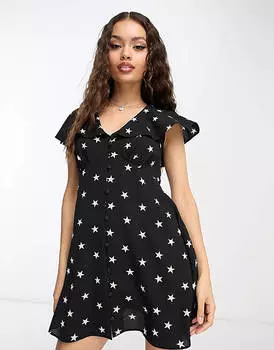 Чайное платье мини со звездами и пуговицами ASOS DESIGN Petite