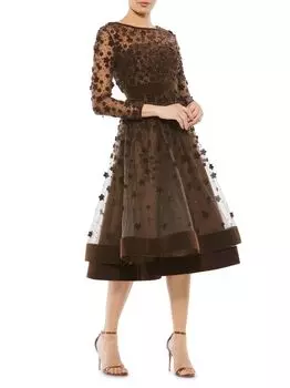 Чайное платье с цветочной аппликацией Mac Duggal