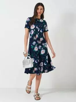 Чайное платье с цветочным рисунком от bea barge Crew Clothing, темно-синий/разноцветный