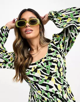 Чайное платье в стиле бэби-долл с абстрактным принтом зебры ASOS DESIGN
