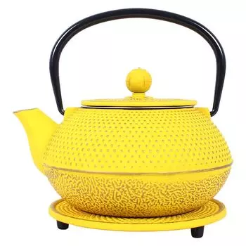 Чайный сервиз Echtwerk, чугунный чайник, чайник 0,8 л, включая подставку, 2 чайные чашки, набор чайников, винтажный дизайн, кремовый, цвет: желтый