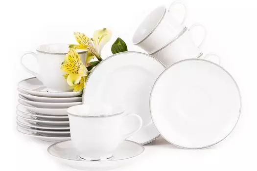 Чайный сервиз Konsimo на 6 персон (12 предметов) "DIAMENT PLATIN", белый, фарфор, элегантный, 250 мл/16 см/20,5 см