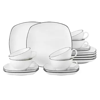 Чайный сервиз Lido Black Line квадратный большой, 18 предметов Seltmann Weiden, белый черный