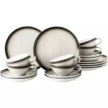 Чайный сервиз Seltmann Weiden "Набор посуды, 18 предметов, Terra Corso, маленький", (набор, 18 предметов, 6x чайных чашек 0,14 л, 6x чайных блюдец, 6x хлебных тарелок), рельеф/Corso, производство Германия, белый/антрацит/бежевый/серый