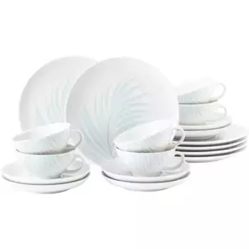 Чайный сервиз Seltmann Weiden "Набор посуды, 18 предметов, Liberty Mediterranean, маленький", (набор, 18 предметов, 6 чашек чайных малых 0,14 л, 6 блюдец чайных 13 см, хлебная тарелка), с мотивом листьев, производство Германия, белый/синий