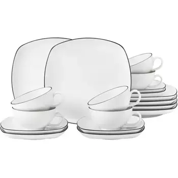 Чайный сервиз Seltmann Weiden «Набор посуды Lido», (набор, 18 предметов), 200 мл, 18 предметов, на 6 персон, белый/черный