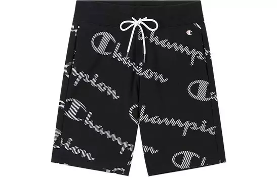 Champion Повседневные шорты европейского образца унисекс, черные, с принтом по всей поверхности