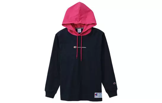 Champion Толстовка с капюшоном, облегающая, с длинными рукавами, японская версия, унисекс, темно-синяя