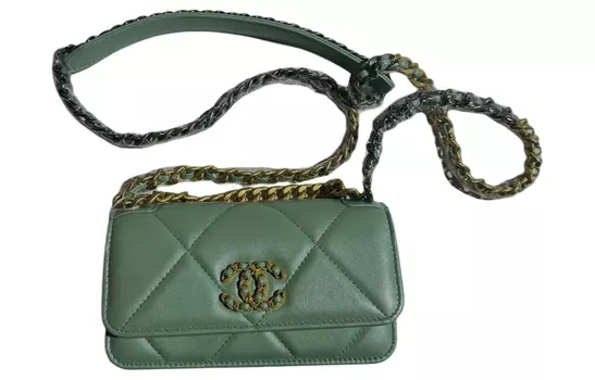 CHANEL 19 сумок из блестящей овчины, сумка на плечо, мини-сумка через плечо, женская, зеленая