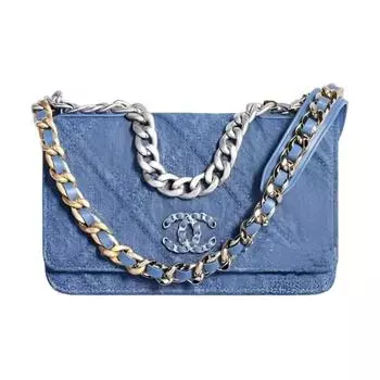 CHANEL 19BagWOC Джинсовая сумка-цепочка, сумка на плечо, сумка-кошелек, мини, женская, светло-голубая