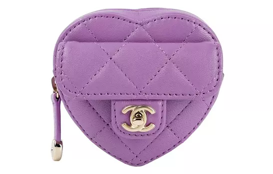 CHANEL 22SS Сумка-клатч в форме сердца из овчины, кошелек для монет, женская, фиолетовая