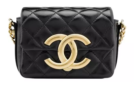 CHANEL Чехол для мобильного телефона из блестящей овчины 23P SS, сумка через плечо, женская, черная