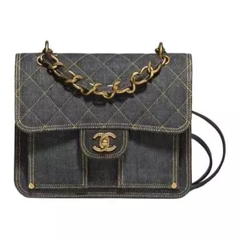 CHANEL Джинсовый рюкзак, женский, обычный, стираный, черный