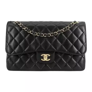 CHANEL Классическая сумка-клапан из коровьей кожи с клапаном и золотистым металлом, сумка через плечо, женская, черная, Tubas