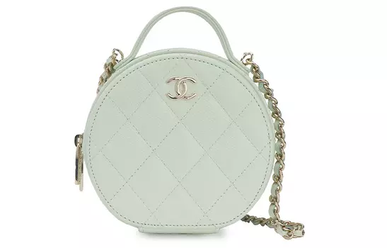 CHANEL Круглая сумка из телячьей кожи, женская, светло-зеленая