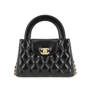 CHANEL Миниатюрная черная сумка Kelly из блестящей состаренной телячьей кожи 23 карата с золотистым металлом