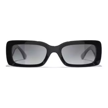 CHANEL Солнцезащитные очки прямоугольной формы из металлического ацетата, унисекс, черные