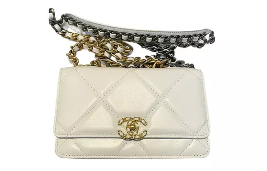 CHANEL Сумка-цепочка из овчины 19BagWOC, женская, через плечо, белая