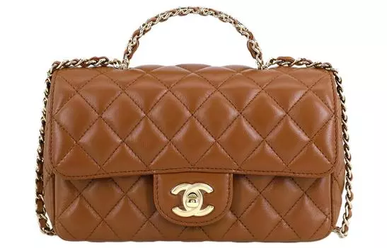 CHANEL Сумка-цепочка из овчины, сумка через плечо, мини, женская, коричневого цвета