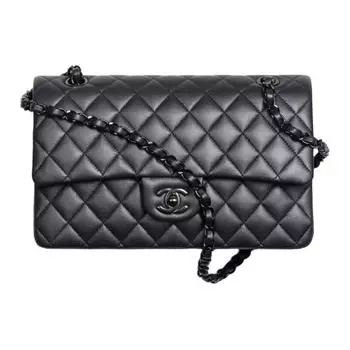 CHANEL Сумка через плечо Classic Flap CF из перламутровой кожи ягненка, среднего размера, женская, черного цвета