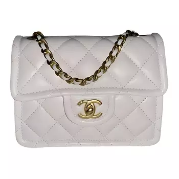 CHANEL Сумка через плечо Classic Flap из телячьей кожи Litchi Grain, белая, женская, Trumpets