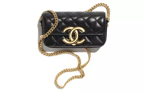 CHANEL Сумка через плечо из блестящей овчины, мини, женская, черная