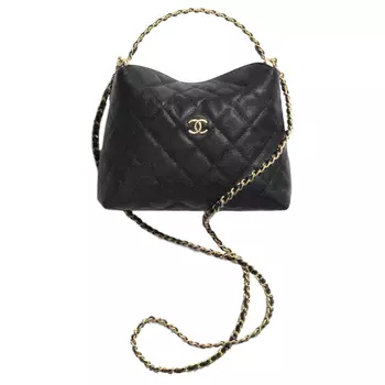 CHANEL Сумка через плечо из блестящей телячьей кожи с тиснением, женская, черная