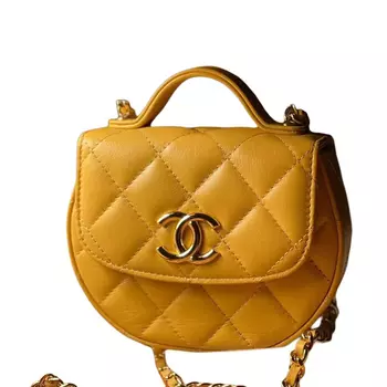 CHANEL Сумка через плечо из блестящей телячьей кожи, женская, желтого цвета