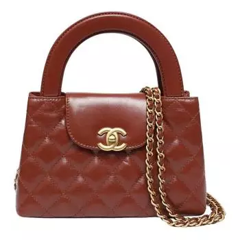 CHANEL Сумка через плечо из блестящей телячьей кожи, мини-сумка, женская, коричневого цвета