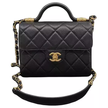 CHANEL Сумка через плечо из блестящей телячьей кожи с зернистым тиснением, женская, черная, Trumpets