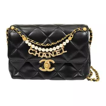CHANEL Сумка через плечо из искусственного жемчуга с блестящей овечьей кожей, мини, женская, черная