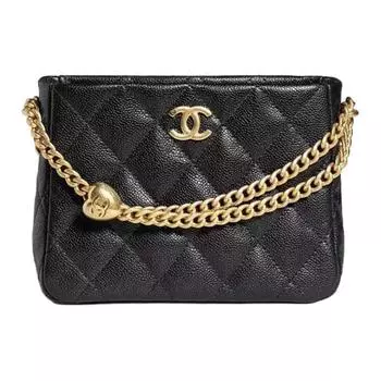 CHANEL Сумка через плечо из коровьей кожи с тиснением цвета личи, маленькая, унисекс, черная