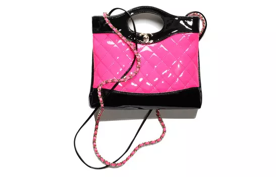 CHANEL Сумка через плечо из лакированной кожи с золотой цепочкой, женская, мини-сумка, розовая, красная и черная