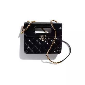CHANEL Сумка через плечо из лакированной телячьей кожи, мини-сумка через плечо, женская, черная