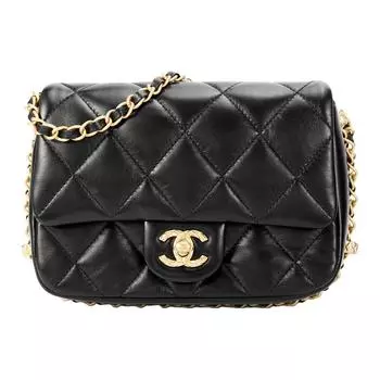 CHANEL Сумка через плечо из овчины, мини, женская, черная